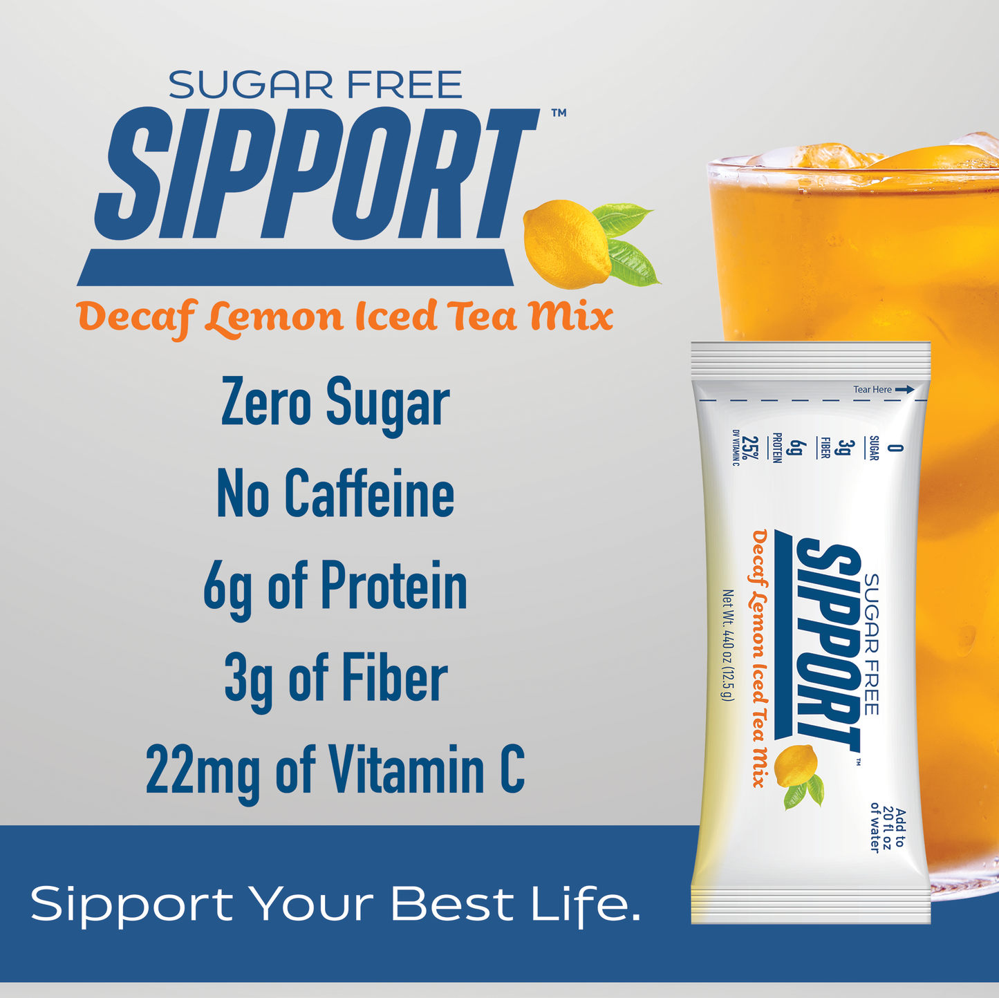 Sipport Sugar Free Decaf Lemon Iced Tea 16x.44oz Pouches