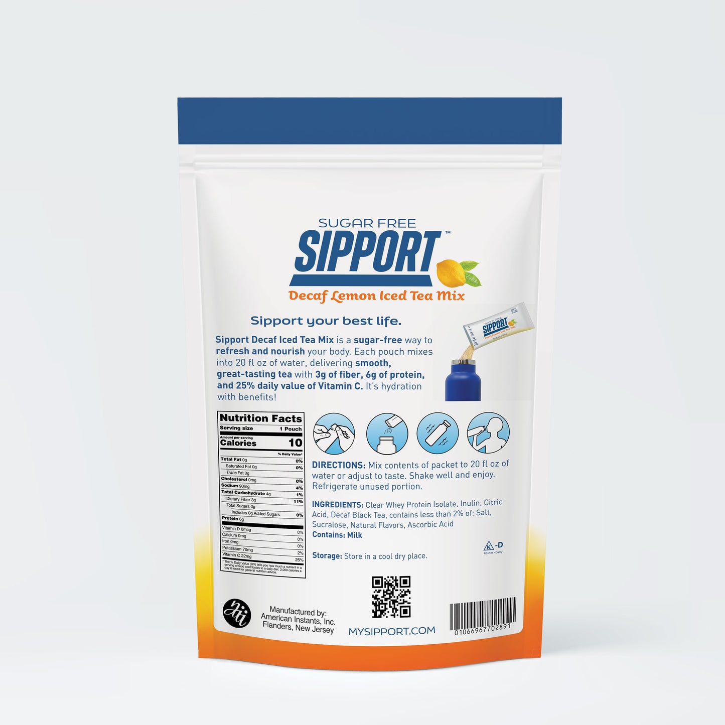 Sipport Sugar Free Decaf Lemon Iced Tea 16x.44oz Pouches